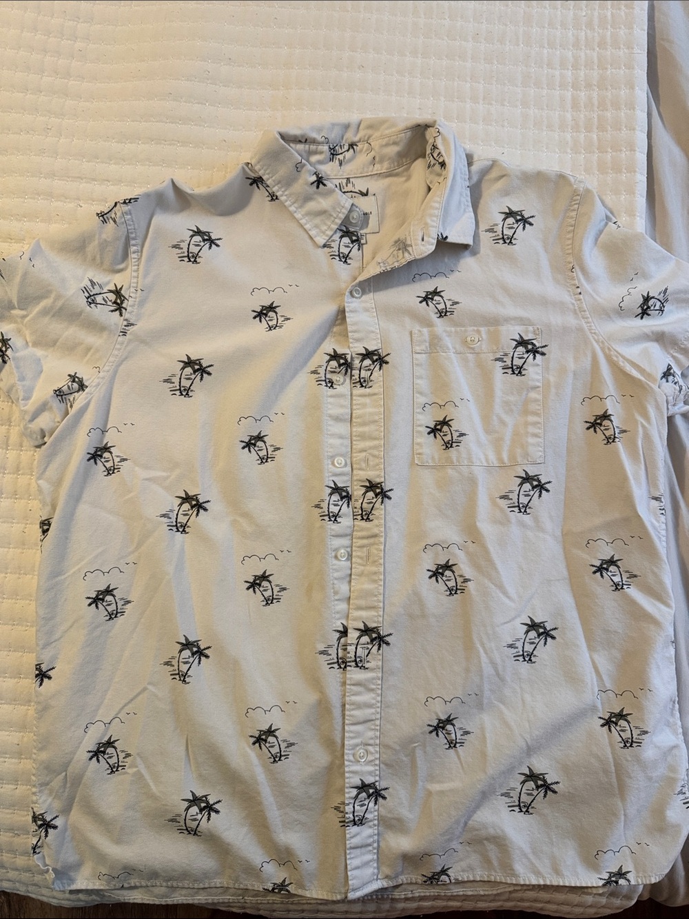 Men's Short-Sleeve Button-Up Shirt in Light Blue with Palm Print
